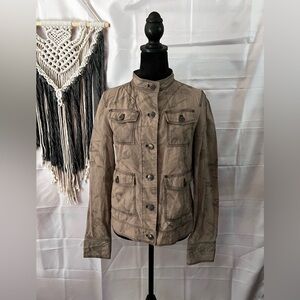 BKE Womens Size Medium Brown Gray Button Up Logo Pockets Utility Jacket